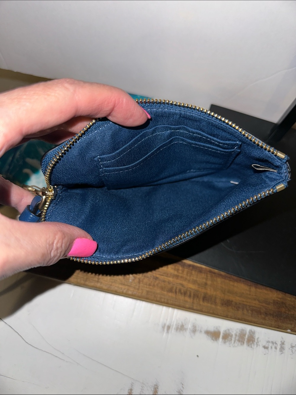Coach Blue Leather Wristlet with Cherry Charm - Picture 3 of 3